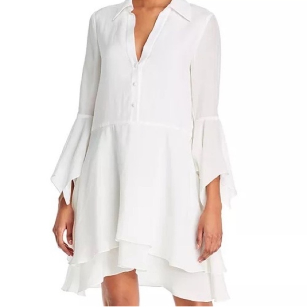 Alice + Olivia Cream Priscilla Bell-sleeve
Handkerchief Shirtdress